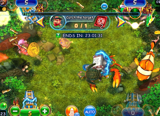 Fish shooting arena gameplay with hit-to-kill targeting, accuracy scoring and boss targets in Orion Stars fish mode